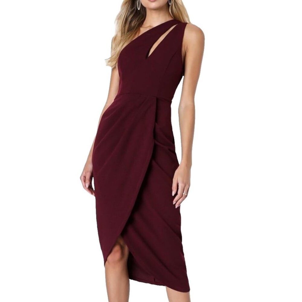 Lulus Dress L Large Maroon Cut Out Sleeveless Wedding Party Cruise NWT NEW